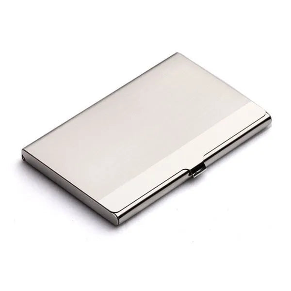 304 stainless steel business card case with laser sculpture geometry, mirror strip, and brush finish measuring 92.5mm