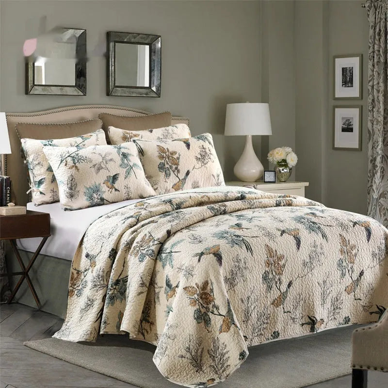 Pure cotton quilt cover set with printed pattern including bed cover and two pillowcases for 1.5-1.8 metre beds