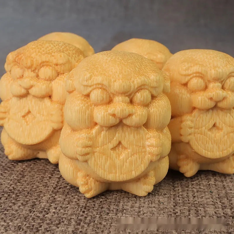 Solid bamboo carving ornament with Take Money motif, natural wood finish, 4.5cm tall.