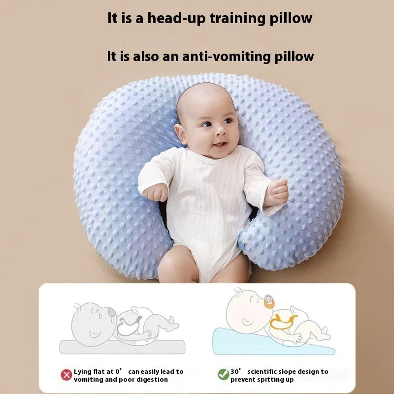 Nursing pillow with removable pillowcase for breastfeeding support and milk spilt prevention