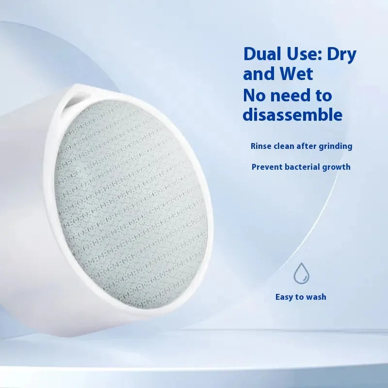 Plastic 2-in-1 nano glass epilator and foot skin remover device on a white background.