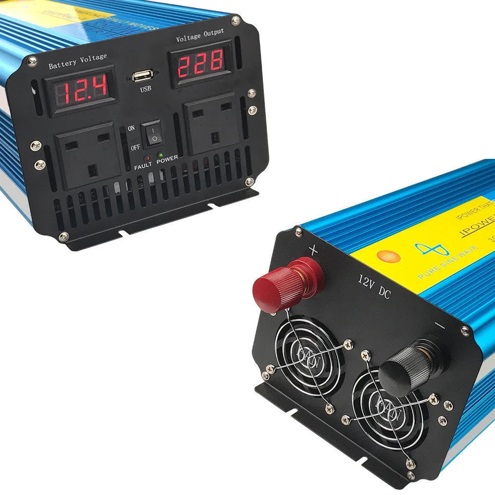 Blue 3000W 12V to 220V pure sine wave power inverter with digital displays and remote control