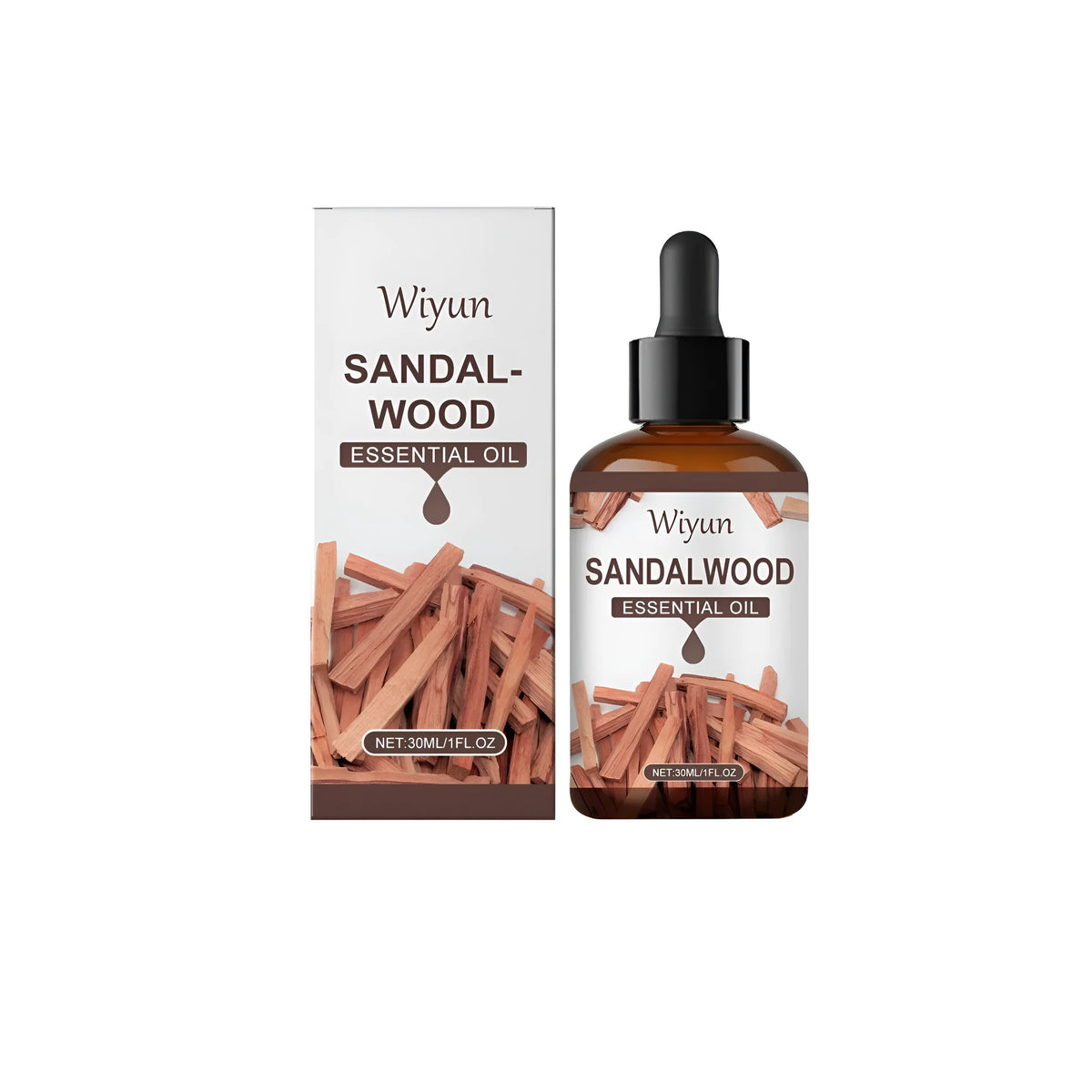 30ml bottle of sandalwood essential oil fragrance with glycerin and vitamin E for diffuser or room spray use