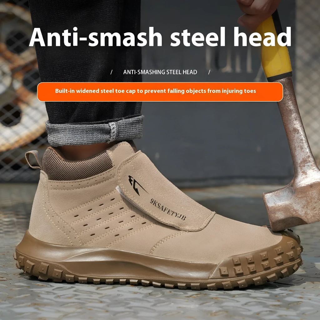 Lightweight welder labour protection safety shoes with steel toe cap and lace-up front, shown in sand colour.
