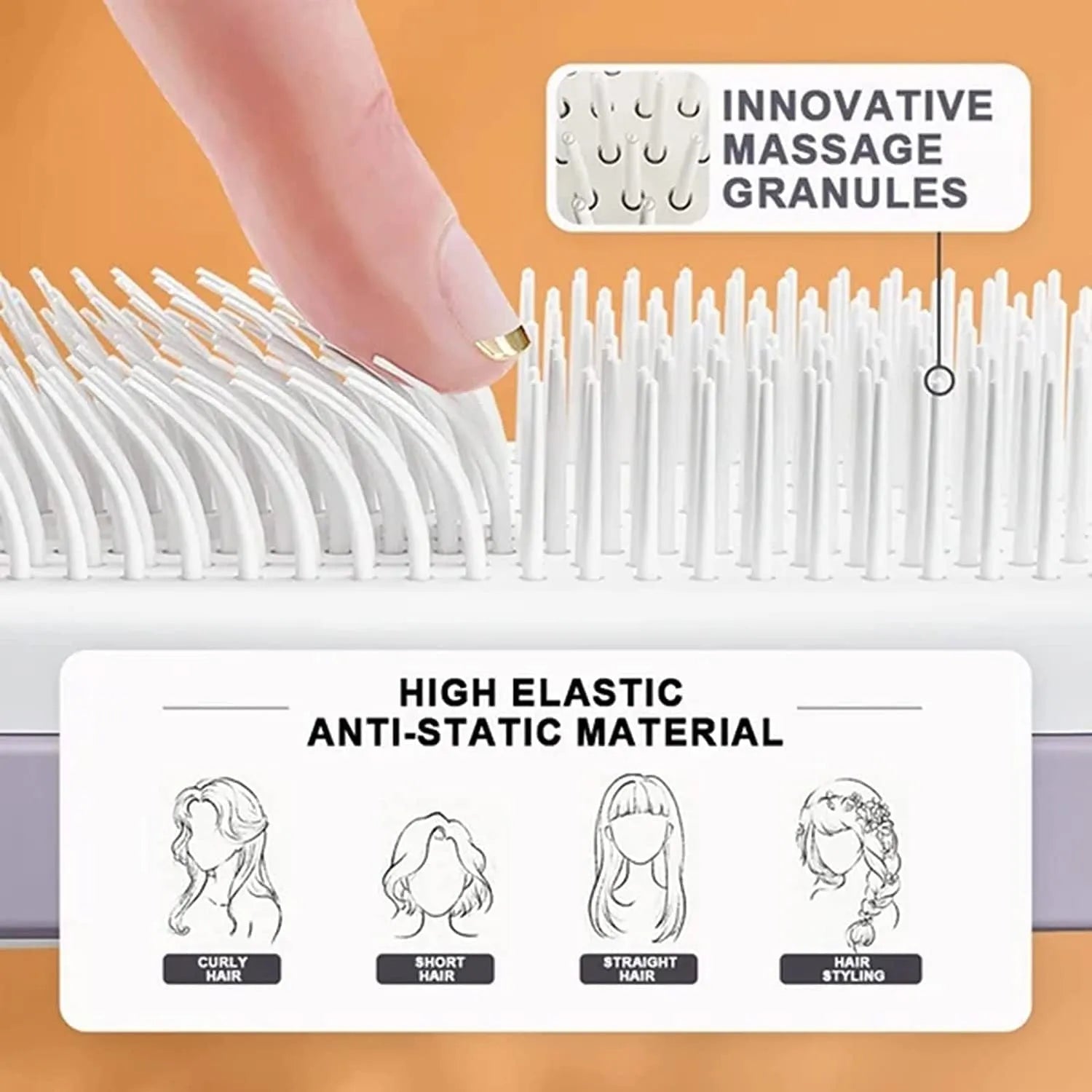 Roland purple self cleaning hair brush with rotating handle and anti-static bristles
