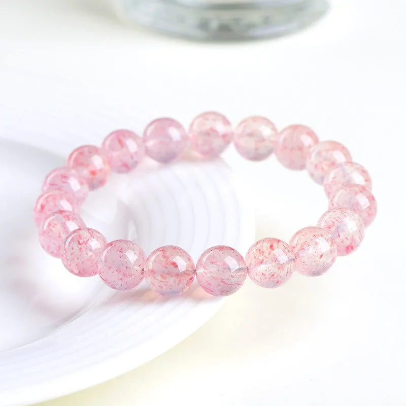 Natural strawberry quartz crystal bracelet with white water colour and 10-10.8mm beads
