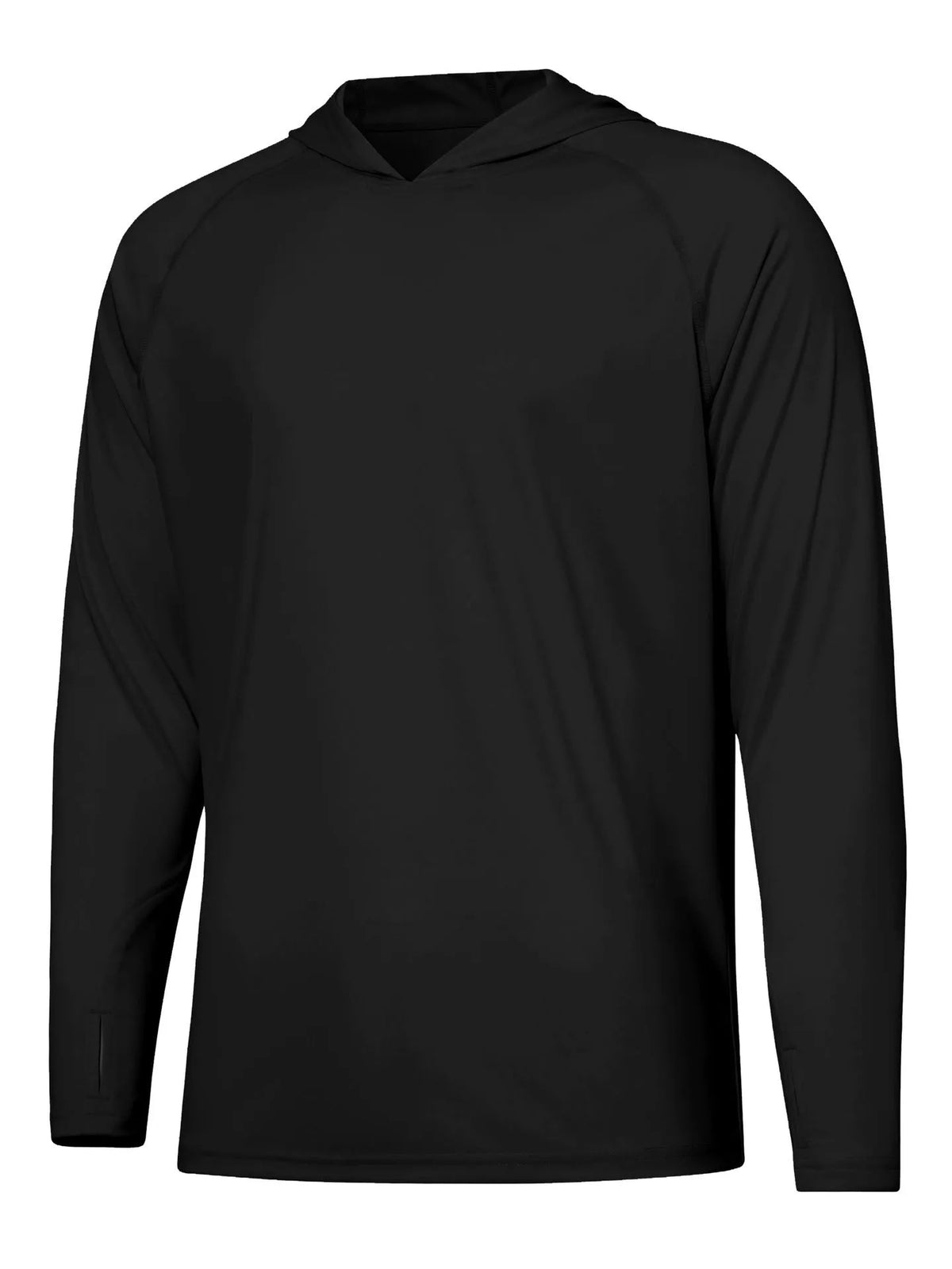 Men's long sleeve hooded top in polyester fabric for outdoor UV protection