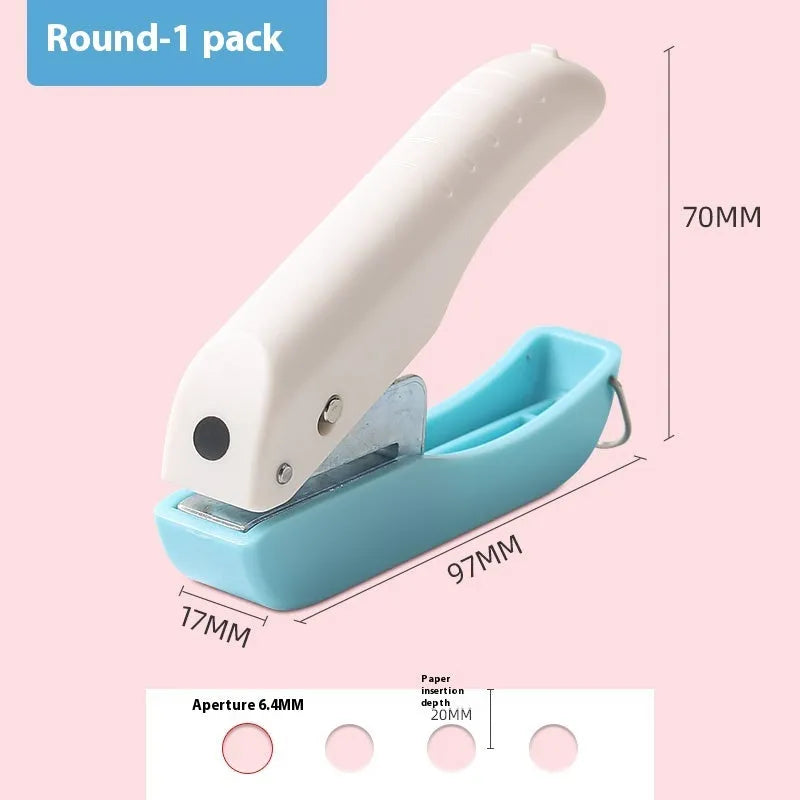 Small manual punching machine with four metal dies: love heart, star, 4mm round, and 6mm round hole.