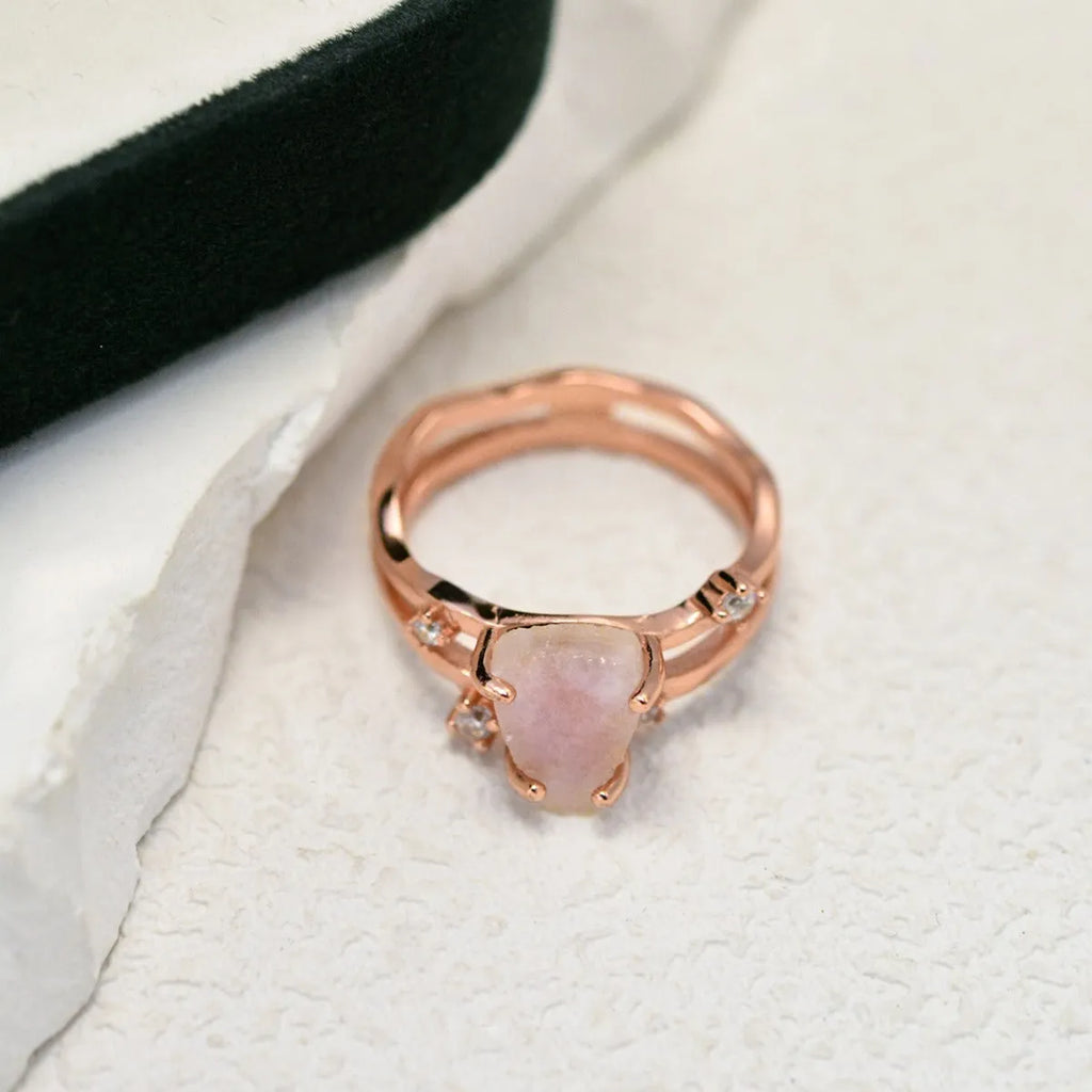 Silver irregular triangle moonstone ring in rose gold, white gold, or yellow gold electroplated finish