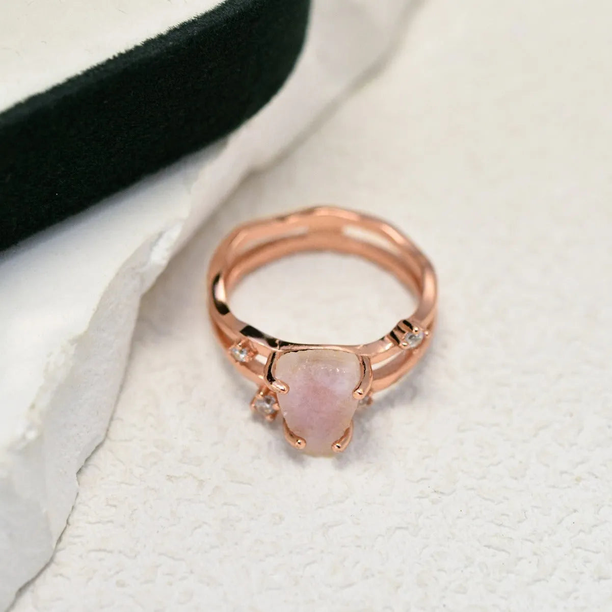 Silver irregular triangle moonstone ring in rose gold, white gold, or yellow gold electroplated finish