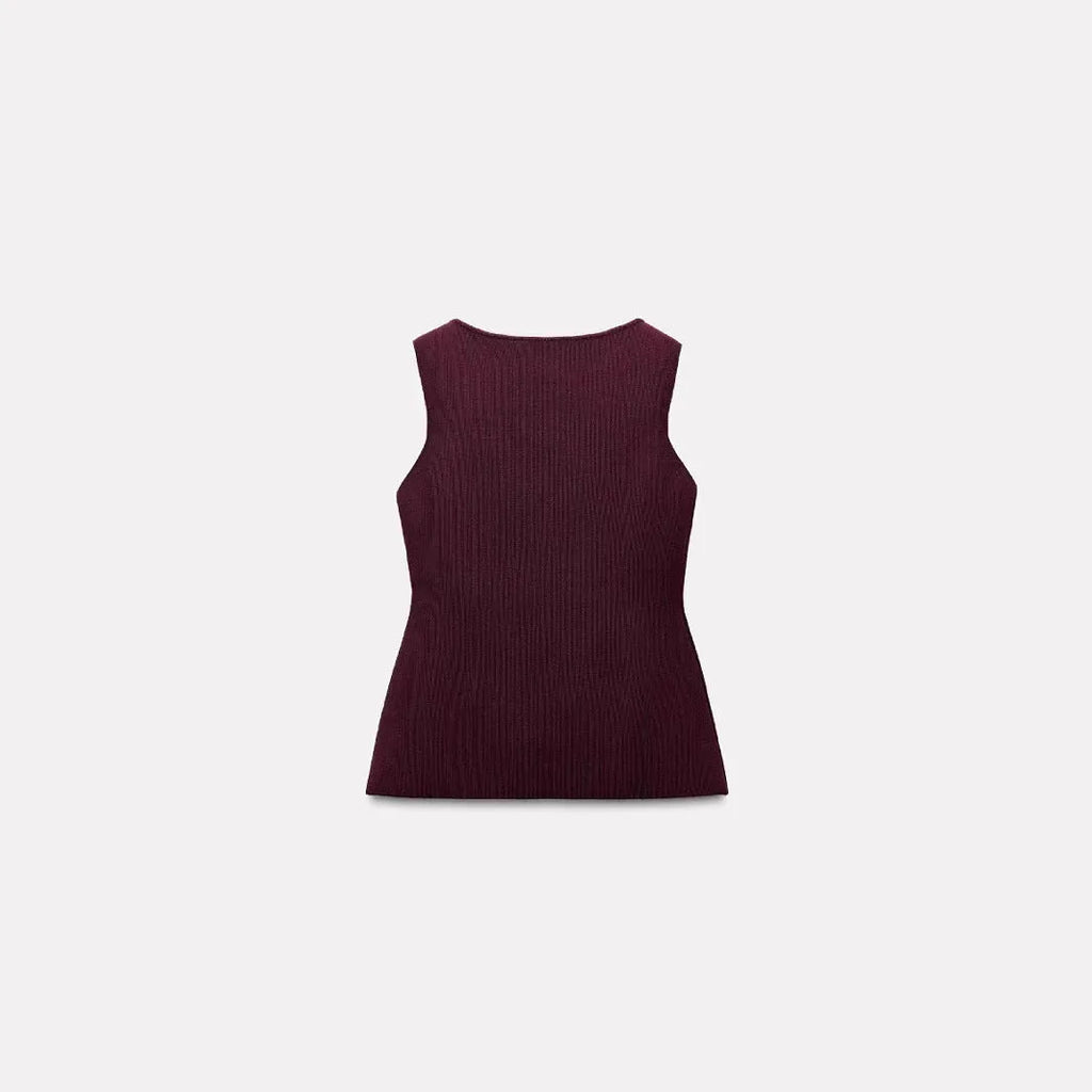 Women's slim fit dark red viscose sweater vest with 3D pattern texture