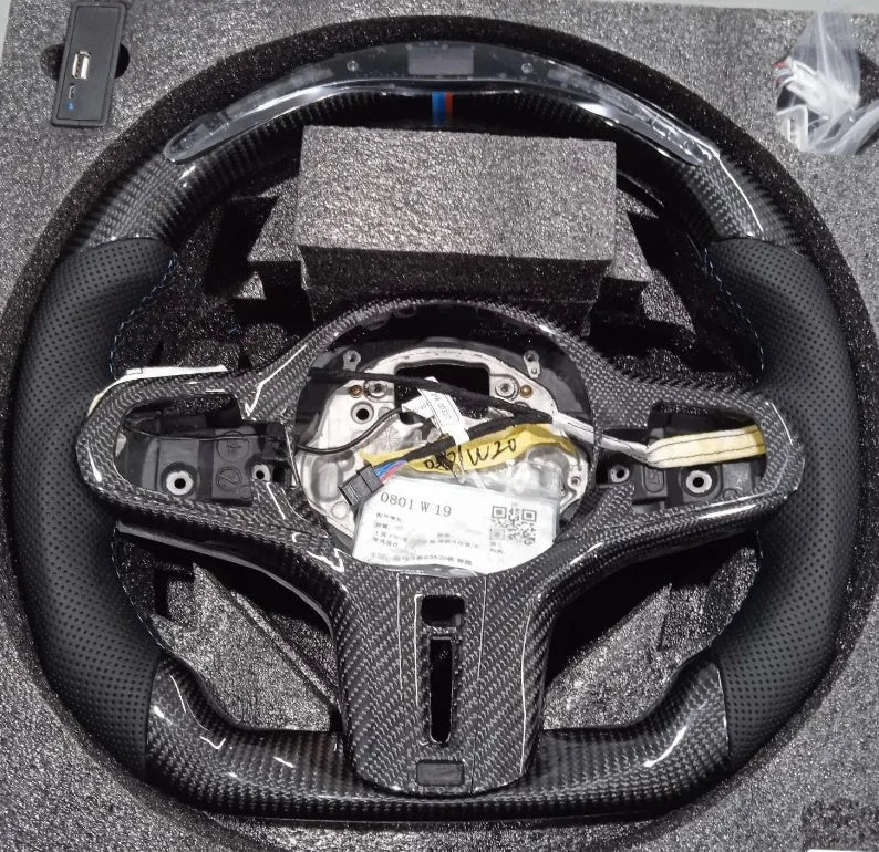Black carbon fibre BMW X3 X5 steering wheel with LED display and multifunctional controls