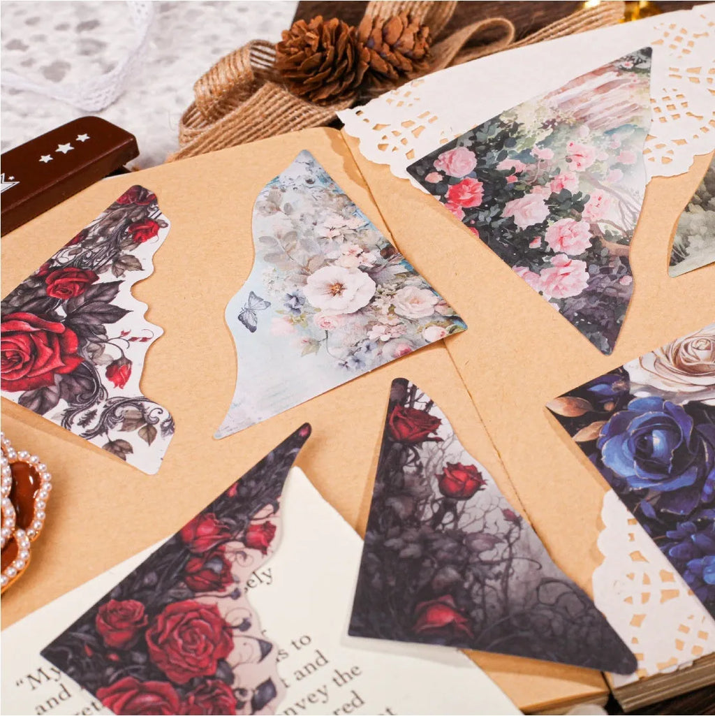 Creative bookmarks with DIY hand-account notes in six colour variations on light paper