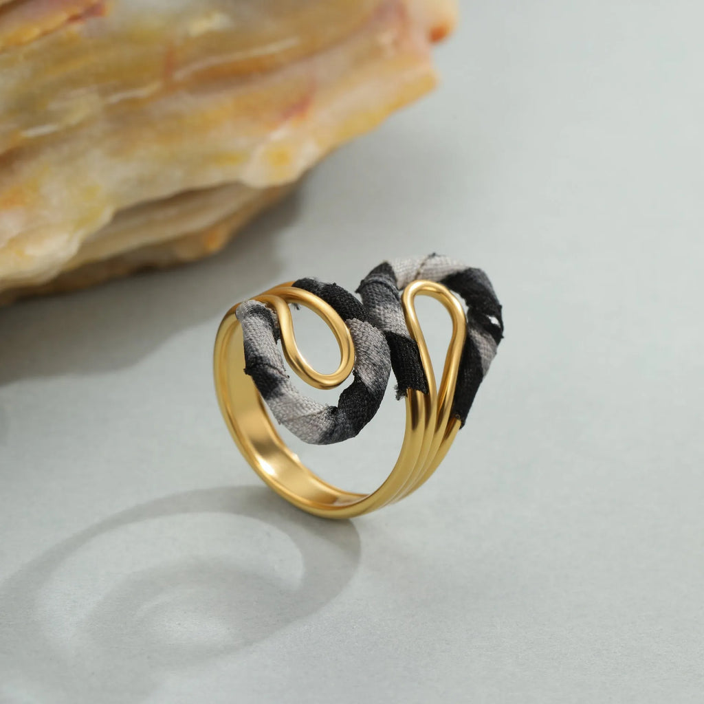 Leopard series stainless steel open mouth ring with heart and star geometric designs