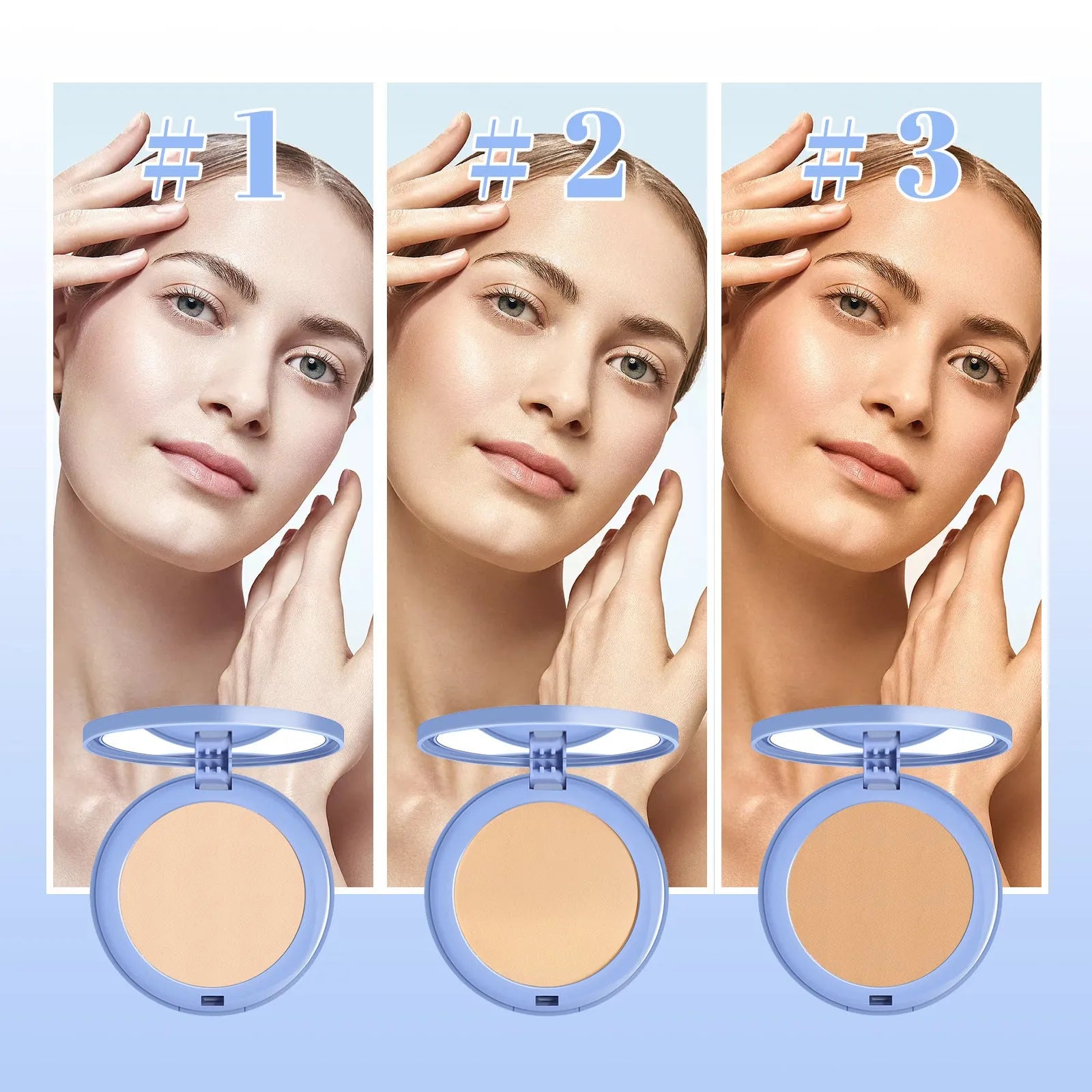 Natural finishing powder compact with 8g content in classic ivory, natural beige and pure beige colour options