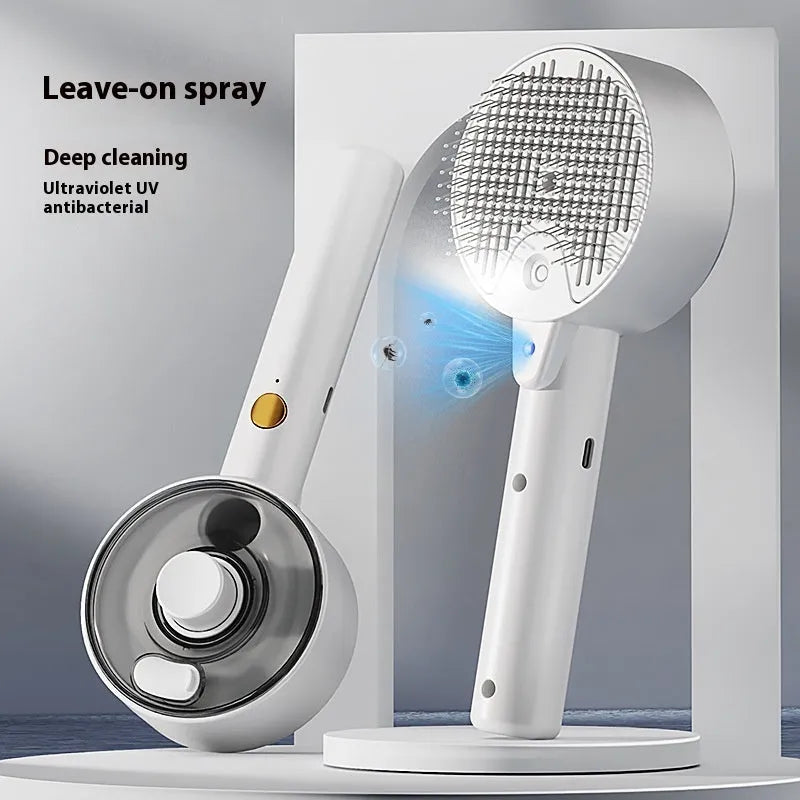 Ceramic white pet grooming brush with steam spray and UV light for dogs and cats