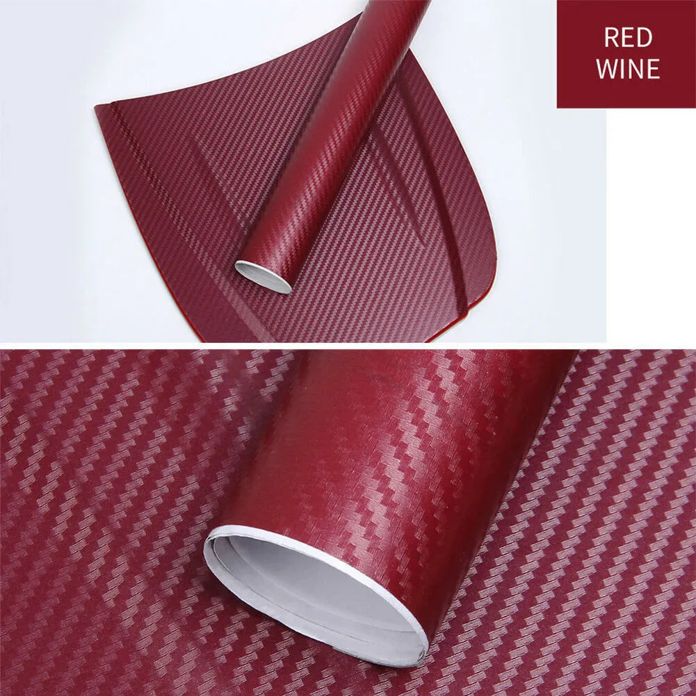 Roll of 3D carbon fiber patterned vinyl sticker for car decoration, showing textured surface
