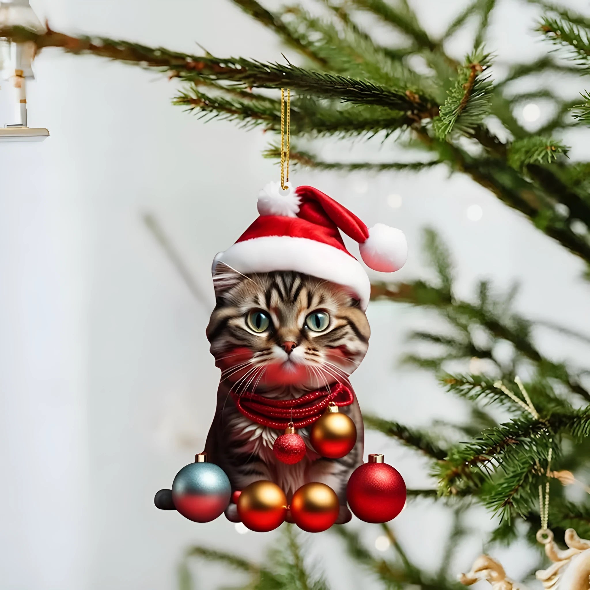 Christmas cartoon kitten car hanging ornament in acrylic with multiple colour style options