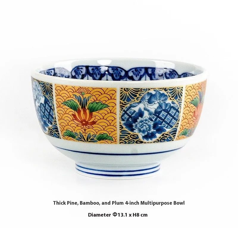 Japanese style retro ceramic 4-inch bowls with floral patterns