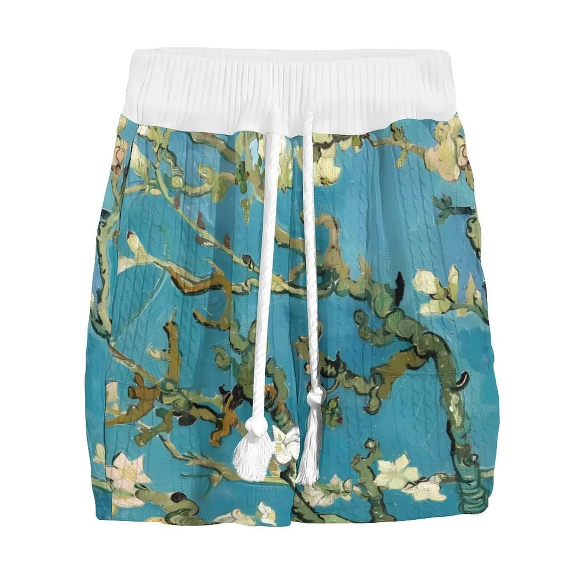 Peacock blue men's 3D printed knitted shorts and T-shirt casual suit set