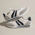 Blue and red lace-up running sneakers with PU mesh upper and flat rubber soles