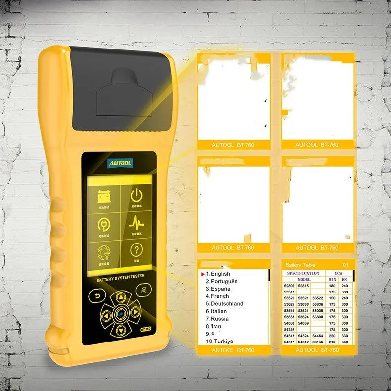 AUTOOL BT760 12V 24V vehicle battery tester with colour screen and thermal printer for car and truck diagnostics