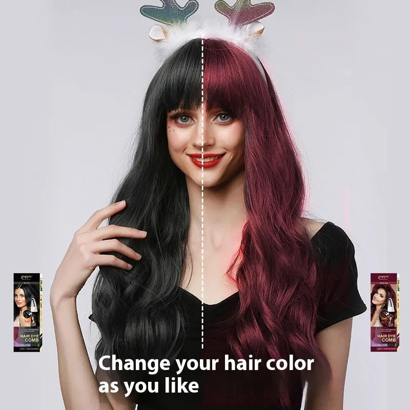 Hair colouring comb and 200ml bottle of dye in Brown, Wine Red, or Dark Brown shade.