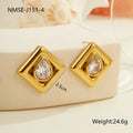 Gold geometric water drop earrings with zircon stones on stainless steel with 18K electroplated finish