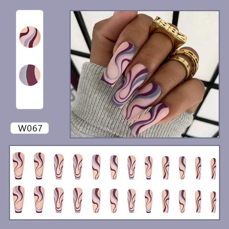 Ballet W067 wave line glue pattern detachable nail stickers with jelly glue sachets