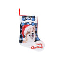 Cloth Christmas decoration with printed puppy or cat design in plaid pattern measuring 26x36cm