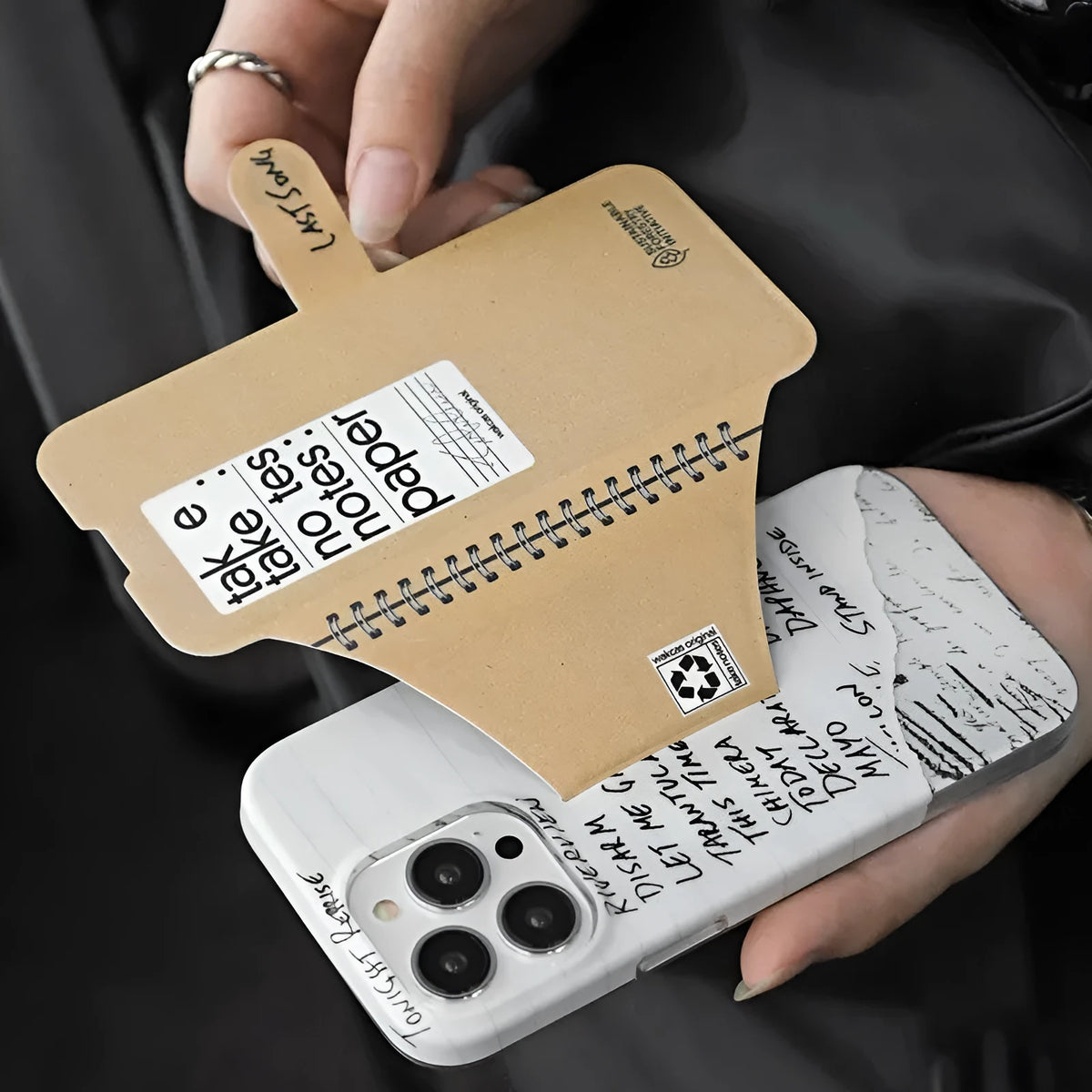 Minimalist flip stand iPhone case in kraft paper textured book case colour with TPU fall protection