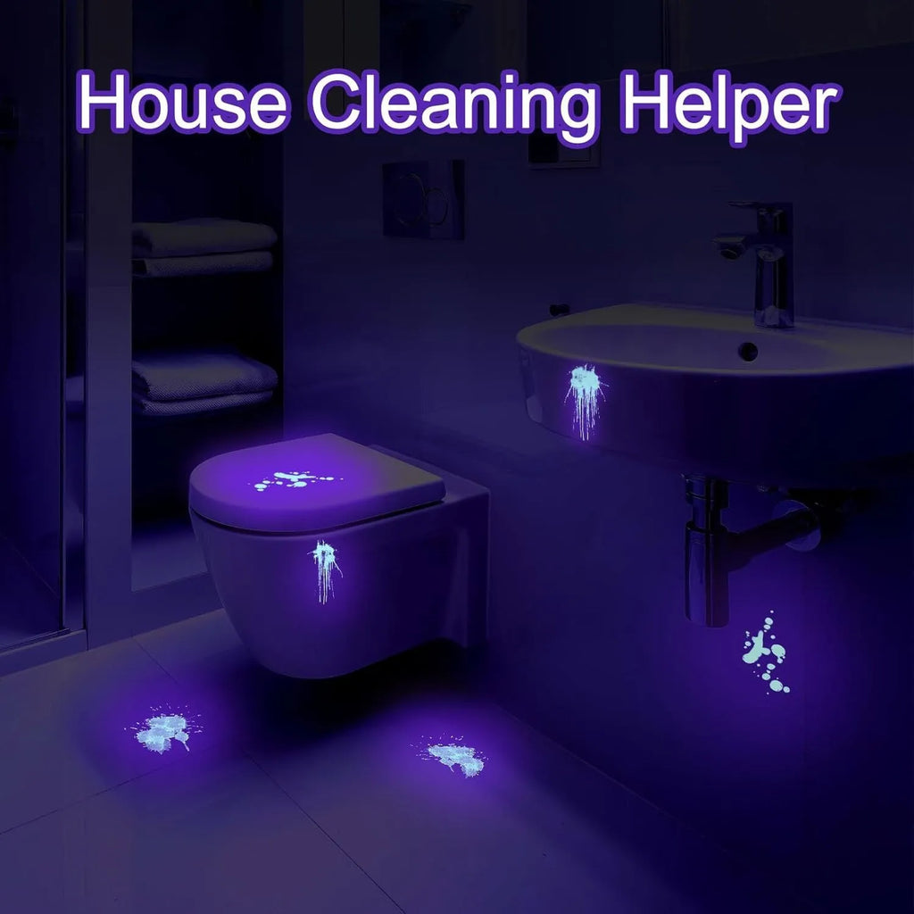 Black aluminium UV flashlight with purple LED for detecting pet stains and pests