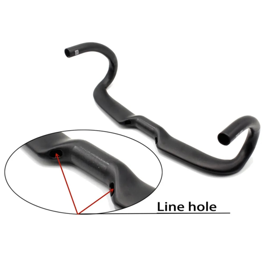 Matt black carbon fibre road bicycle drop handlebar showing four size options
