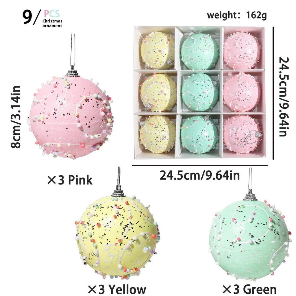 Christmas macaron ball pendants in 6cm and 8cm foam sizes for tree and holiday display decoration
