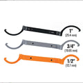 Three-piece crescent magnetic suction wrench kit in orange, gray, and black with locking mechanism.