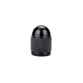 Aluminium mountain bike tyre valve dust cap in assorted colours: black, blue, gold, red, silver.
