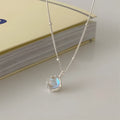 Women's silver necklace with geometry ornamental stone pendant on curb chain