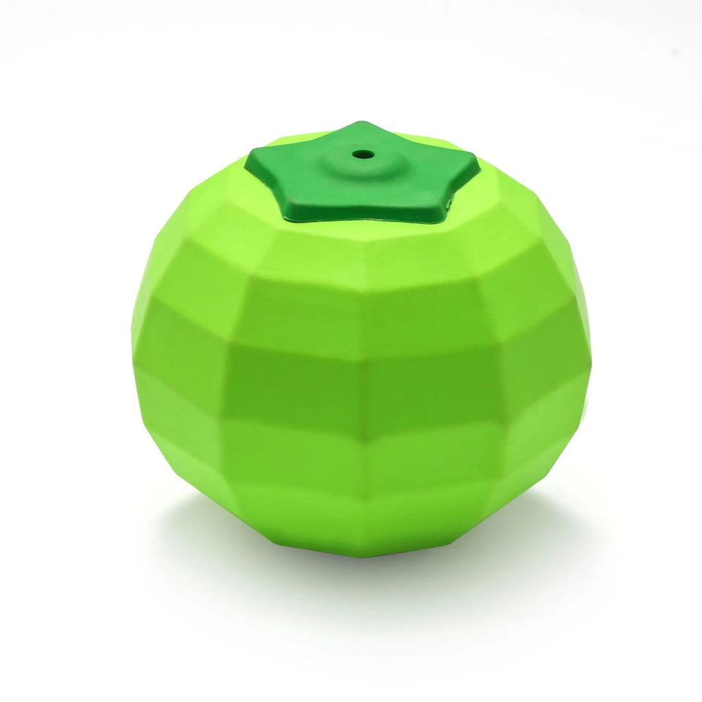 Green natural rubber squeaky dog chew ball for large breed aggressive chewers