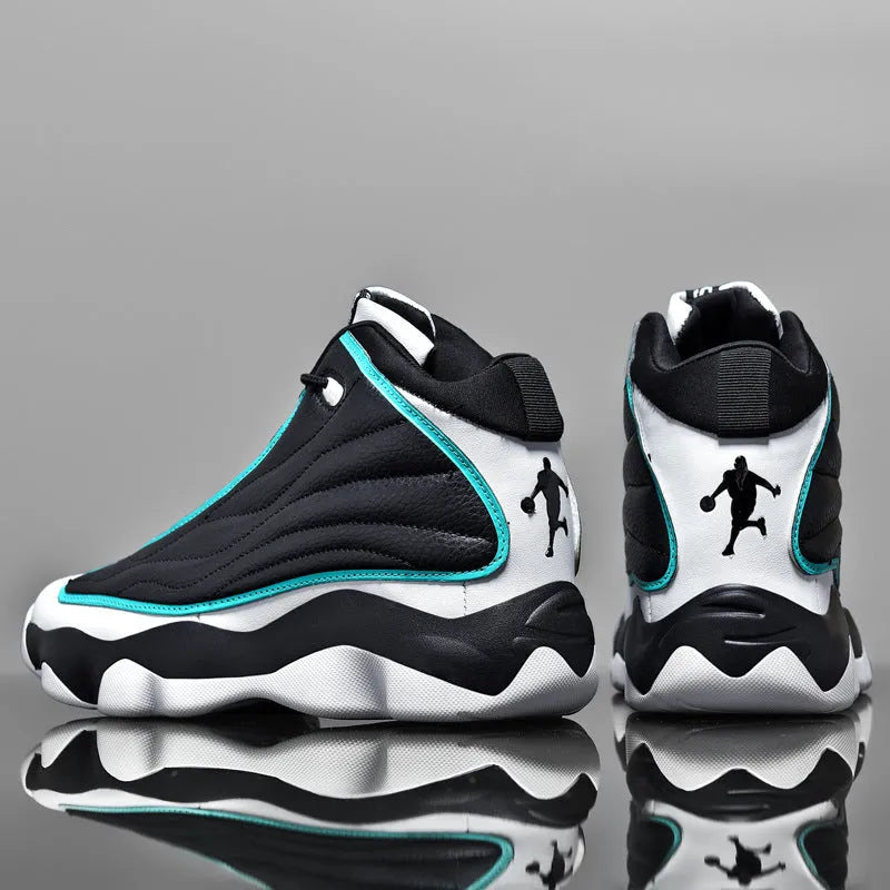High-top basketball shoes in AJ13 white red colourway with mesh upper and rubber sole