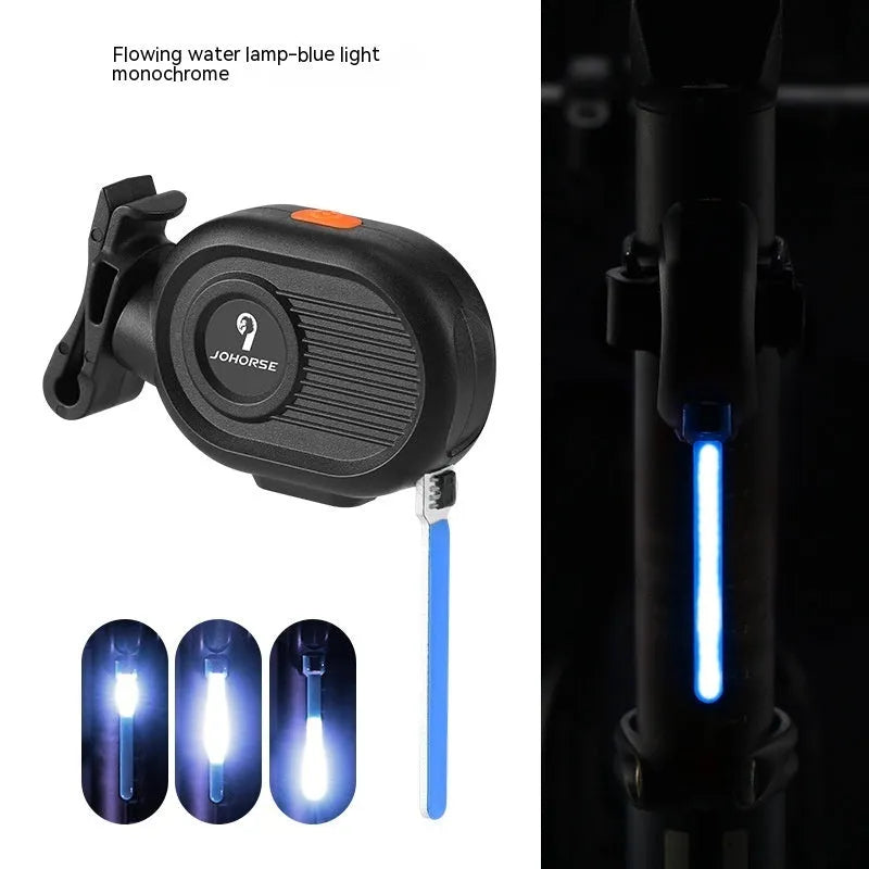 Bicycle tail light showing waterfall LED lighting effect in available colours with Type-C charging port
