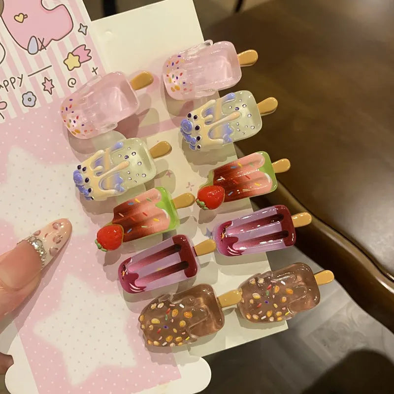 Cartoon ice cream shaped resin hair barrettes in multiple colours