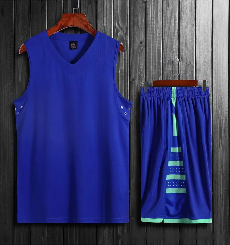 Chemical fibre blend basketball training vest and pants set in black or white colours with extended size range