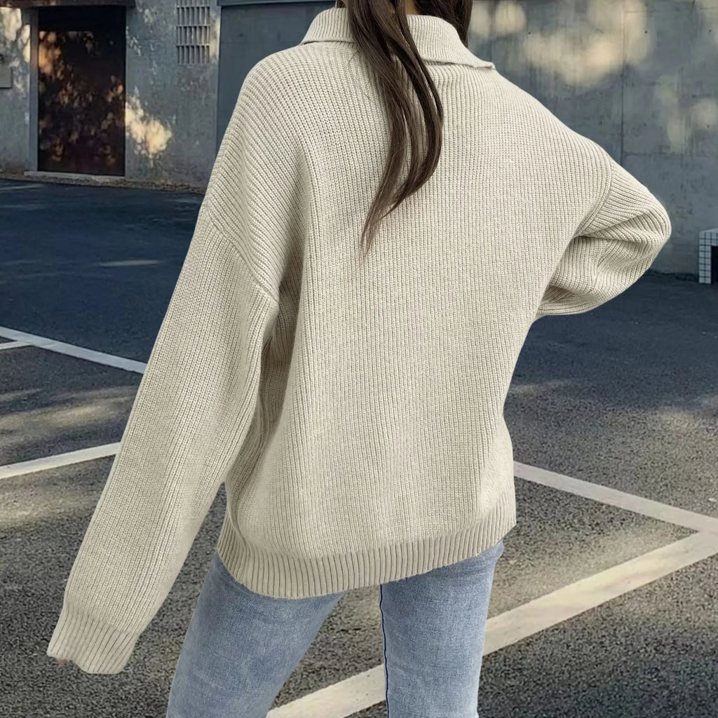 Women's retro turtleneck sweater with oblique zipper in alpaca wool blend fabric