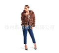 Women's artificial fur hooded coat in street fashion style showing brown and white silver fox colour options