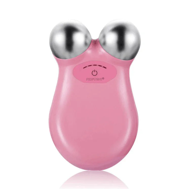 Pink and white micro current face lifting device for facial firming and skin rejuvenation