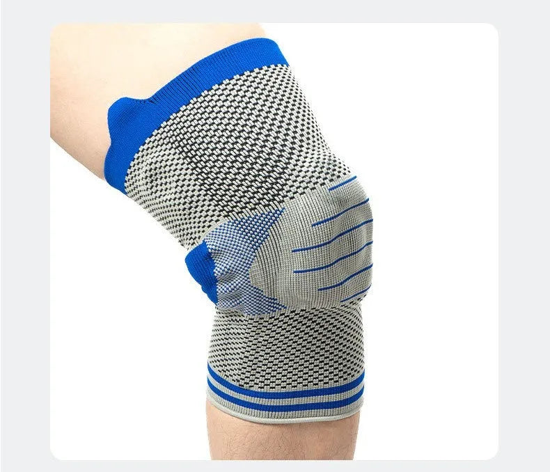 Cotton knee pads with silicone massage spring bar in black and blue colour combination