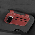Genuine leather automotive sun visor card holder with sunglasses clip in snap-on installation