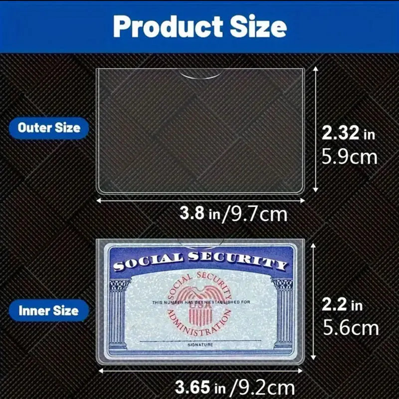 Transparent PVC waterproof ID card holder showing a Social Security card inside.