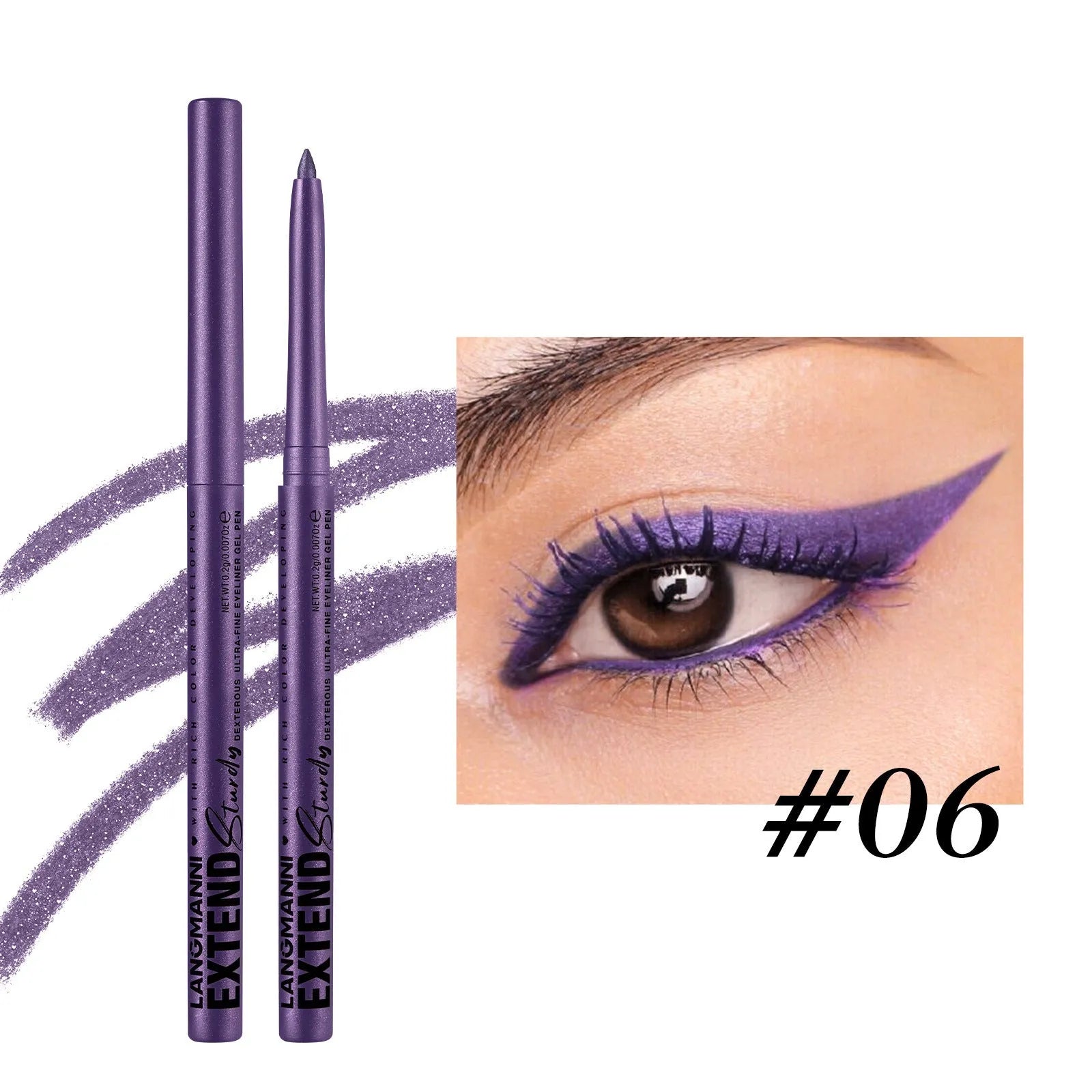 12 colourful gel glitter eyeliner pencils set showing matte metallic and pearl finishes