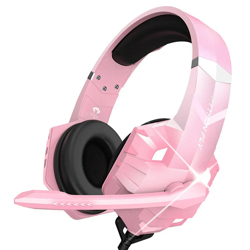 Wired gaming headset with LED breathing light and microphone in blue colour showing 3.5mm plug